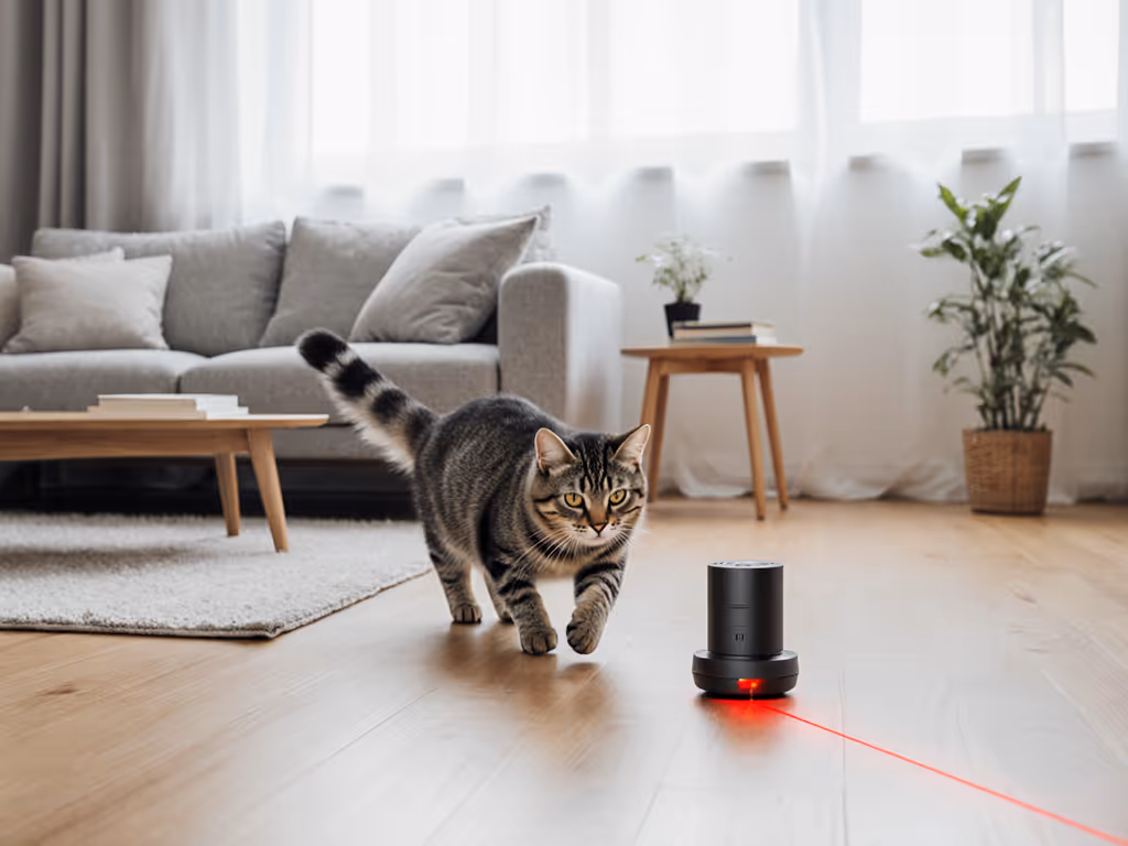 frolicat_bouncer_laser_cat_toy_on_living_room_floor_with_cat_playing