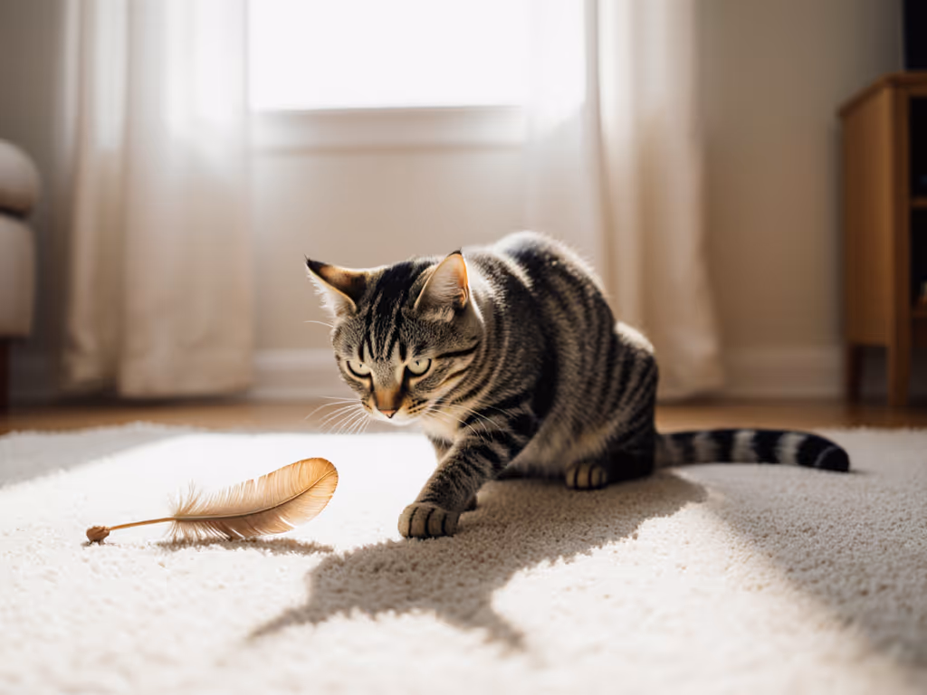 cat_cautiously_approaching_feather_toy_on_floor